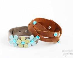 Rhinestone leather mystery braid bracelet