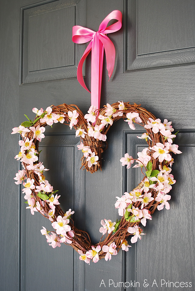 Pink heart grapevine wreath