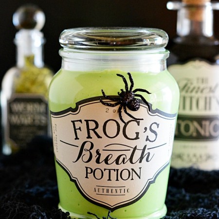 Halloween Apothecary Jars with Glow in the dark slime recipe