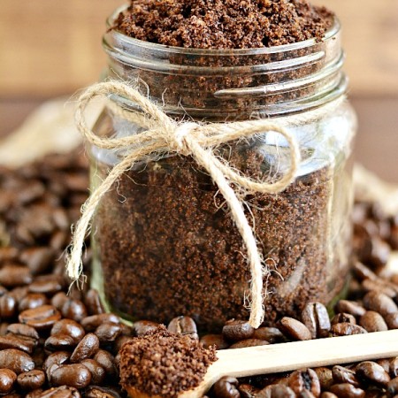 Easy DIY Coffee Sugar Scrub made with nourishing oils, coffee grounds and goats milk soap.