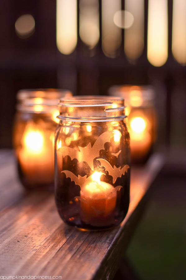 Halloween Etched Glass Mason Jar Luminaries