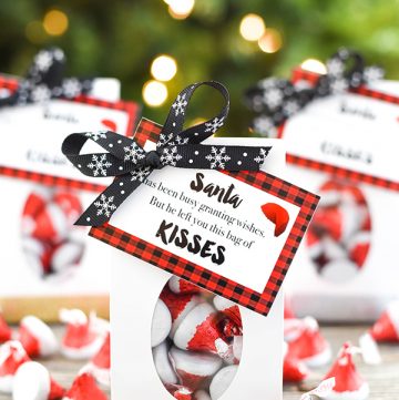 Santa KISSES Christmas treat bags with free printable gift tag