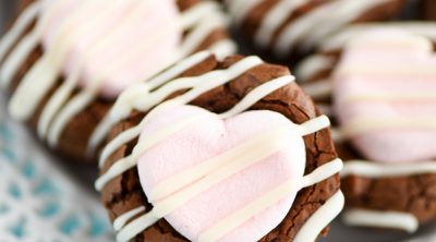 Marshmallow Brownie Bites Recipe - mini brownies topped with strawberry marshmallows and white chocolate
