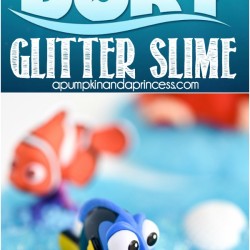 Finding Dory Glitter Slime - create this easy glitter slime recipe as a Finding Dory party favor or summer boredom-buster idea for kids!
