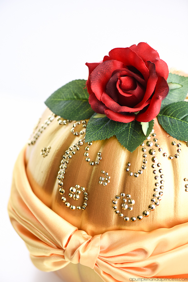 DIY Beauty and the Beast Belle Pumpkin – how to make a Disney princess Belle Pumpkin inspired by her beautiful dress and The Enchanted Rose.