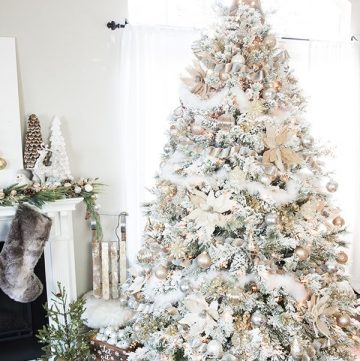 How to decorate a flocked Gold and Silver Winter Wonderland Christmas Tree – Michaels Dream Tree Challenge.