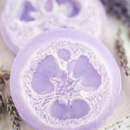 DIY loofah soap – how to make exfoliating loofah soap with lavender essential oil.