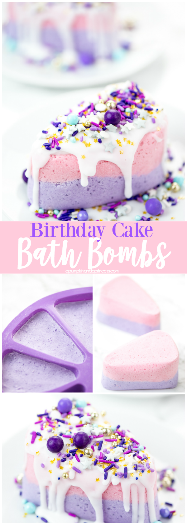 DIY Cake Bath Bomb – how to make birthday cake bath bombs with soap icing and sprinkles.