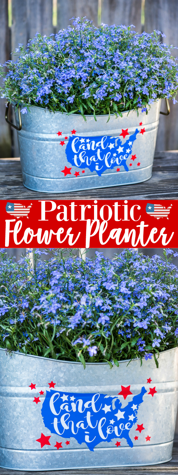 DIY Galvanized 4th of July Planter – add some patriotic décor to your porch this 4th of July with a custom made flower planter.