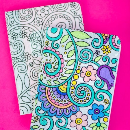 DIY Fabric Coloring Notebook made with adhesive fabric sheets and fabric markers.