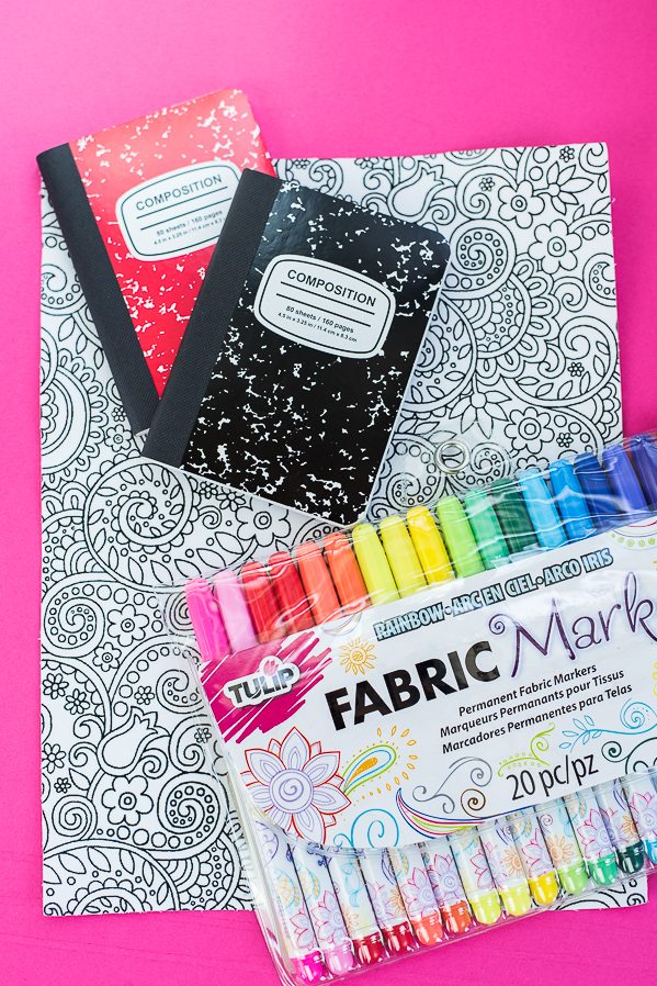 DIY Fabric Coloring Notebook made with adhesive fabric sheets and fabric markers.