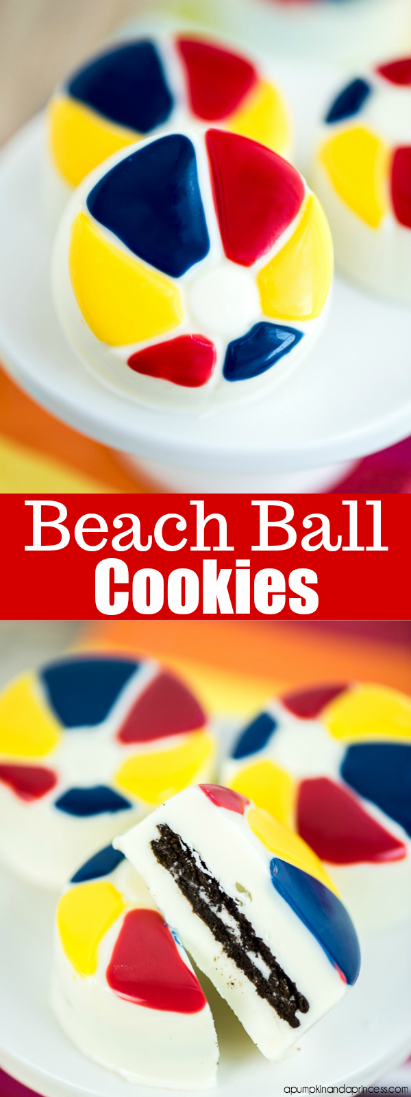 How to make your own Beach Ball Cookies! Chocolate covered OREO cookies – great for summer parties!