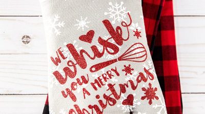Holiday Baking Oven Mitt Gift – “We Whisk You A Merry Christmas” handmade Christmas oven mitt gift.