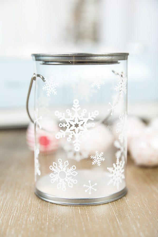 Snowflake Paint Can Pampering Gift – customize handmade gift sets with vinyl snowflakes and clear paint containers.