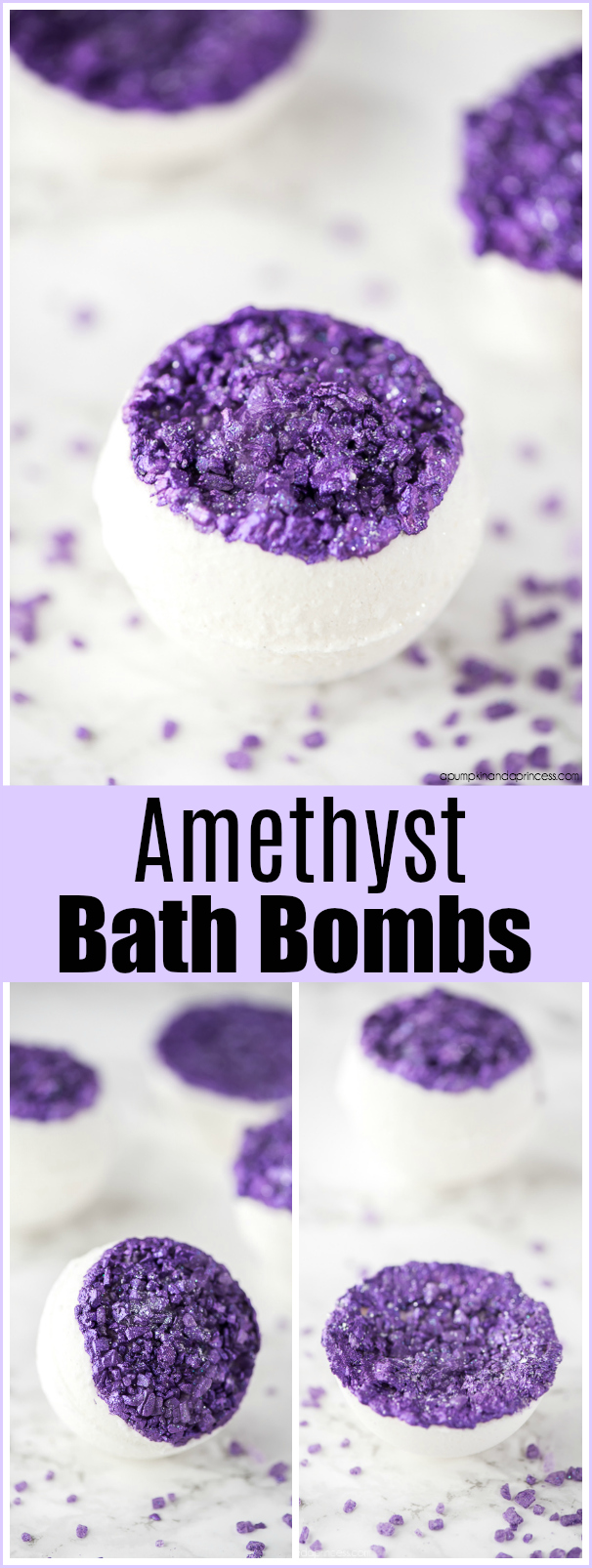 DIY Amethyst Bath Bombs – How to make bath bombs inspired by amethyst stones made with sea salts and lavender essential oil.