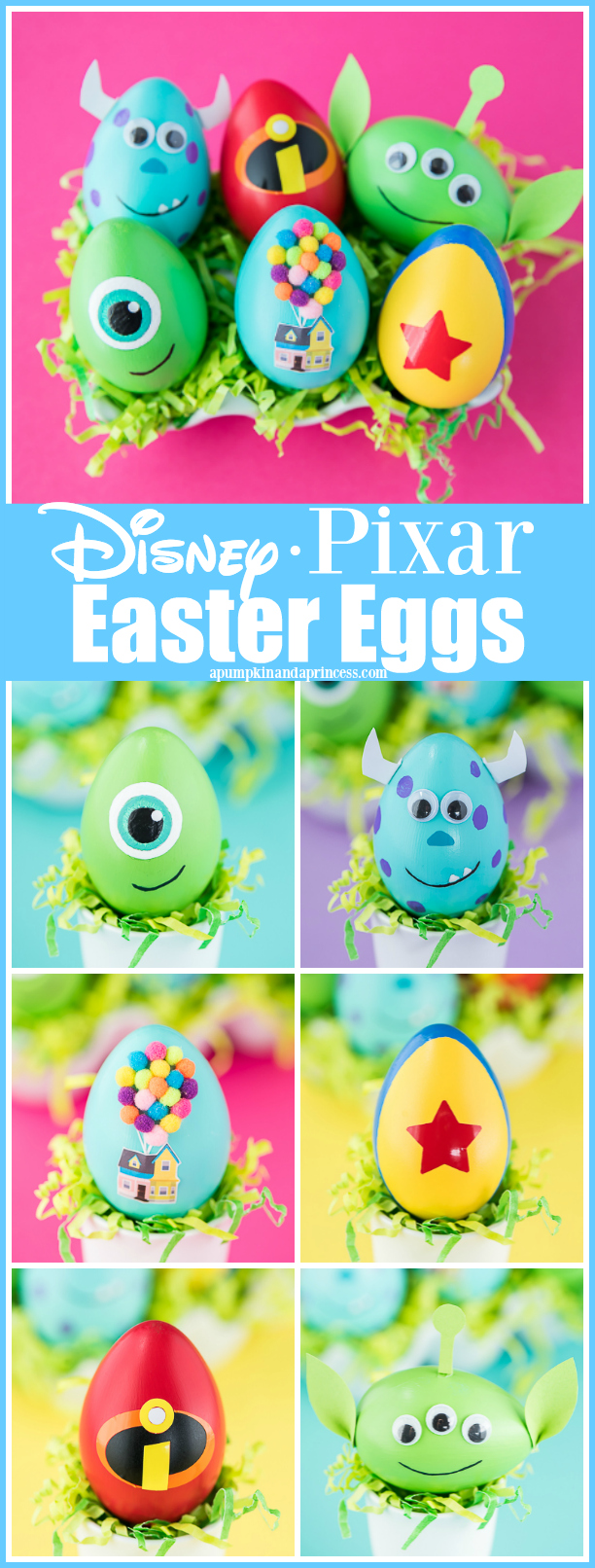 DIY Disney Pixar Easter Eggs – how to make character Easter eggs inspired by Disney Pixar movies.
