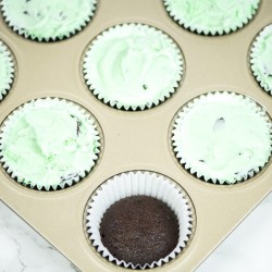 Mint Chocolate Chip Ice Cream Cupcakes – how to make ice cream cupcakes. Layers of chocolate fudge cupcake, mint chocolate chip ice cream, topped with a drizzle of chocolate.