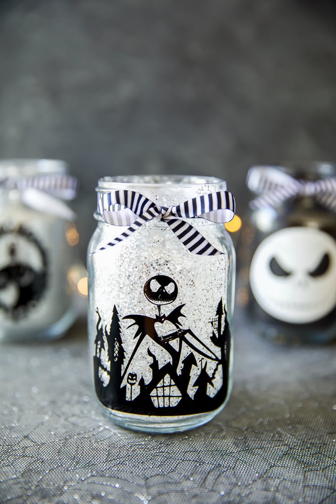 How to make glitter mason jars inspired by The Nightmare Before Christmas