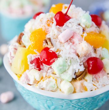 The BEST Ambrosia salad recipe. Easy to make and great dessert salad for every party occasion