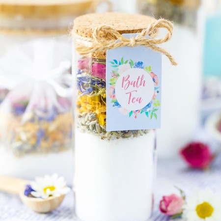 Test tube bath tea salts made with dried flowers