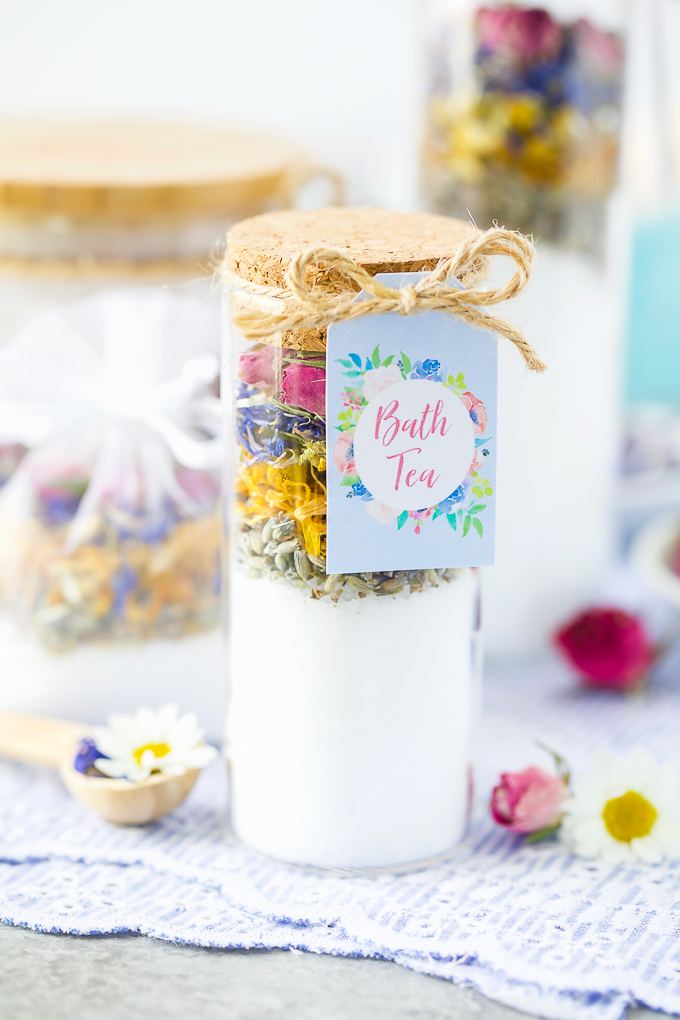 Test tube bath tea salts made with dried flowers