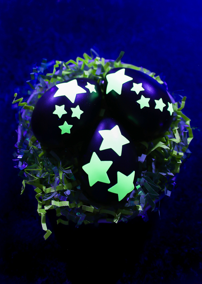 DIY glow in the dark Easter eggs made with vinyl stars