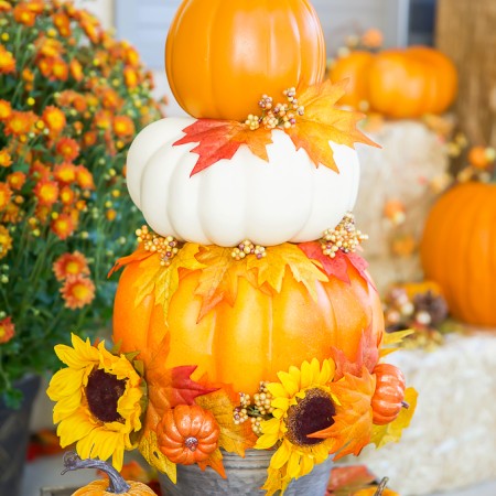 Fall Pumpkin Topiary with Sunflowers