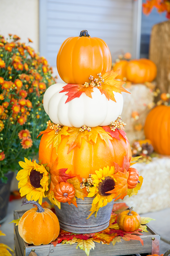 Fall Pumpkin Topiary with Sunflowers