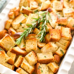 classic stuffing recipe made with gluten-free bread and fresh herbs