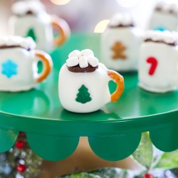 miniature hot cocoa mug OREO ball decorated with sprinkles and marshmallows