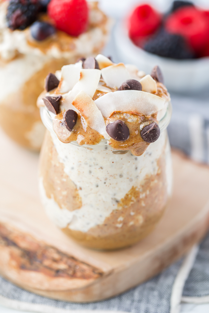 coconut chocolate chip almond butter overnight oats