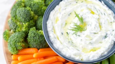 tzatziki recipe made with dill and served with vegetables