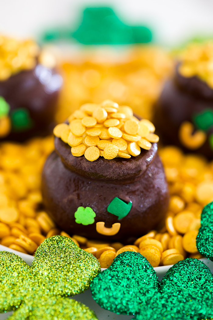 chocolate oreo balls decorated with gold sprinkles for St. Patrick's Day