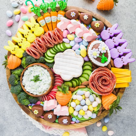 sweet and savory Spring themed charcuterie board