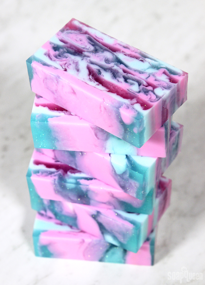 swirled blue and pink cotton candy soap