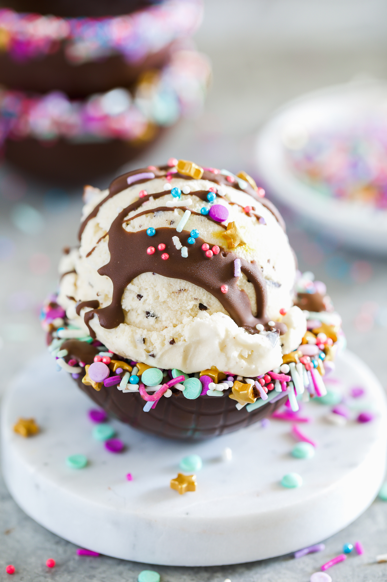 diy ice cream sundae chocolate bowl with sprinkles