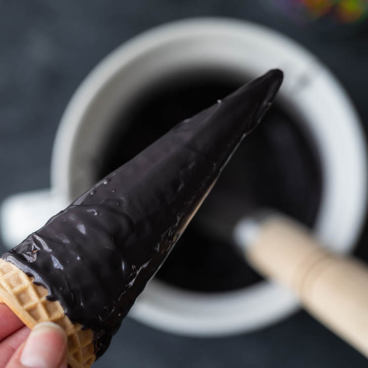 chocolate covered witch hat ice cream cone