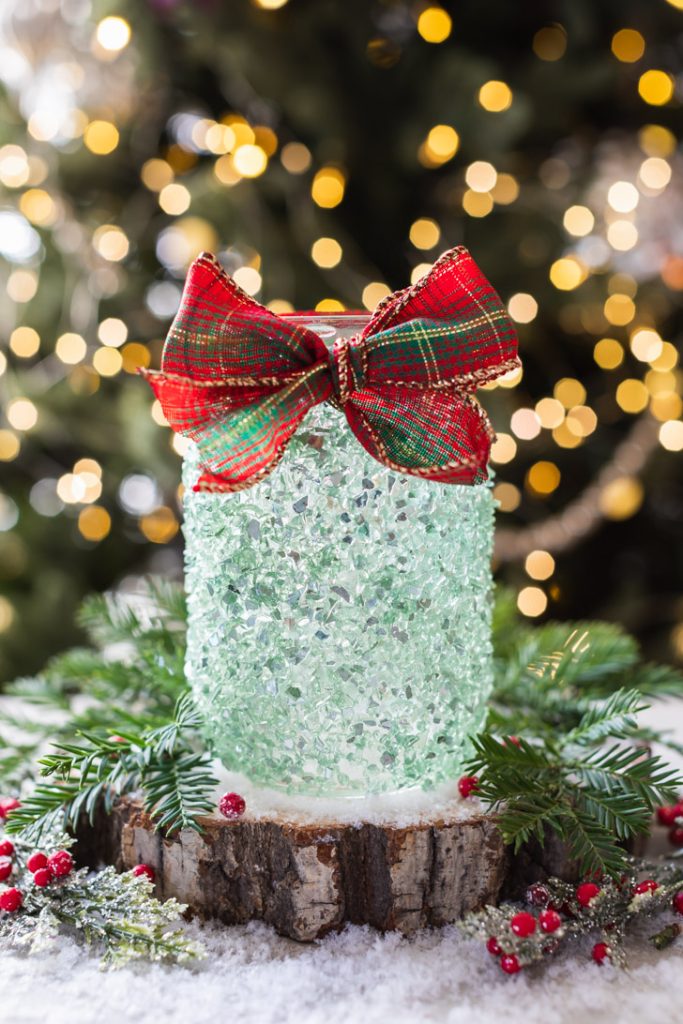 green glass Christmas mason jar