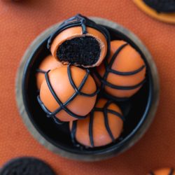 orange chocolate covered oreo truffle basketballs