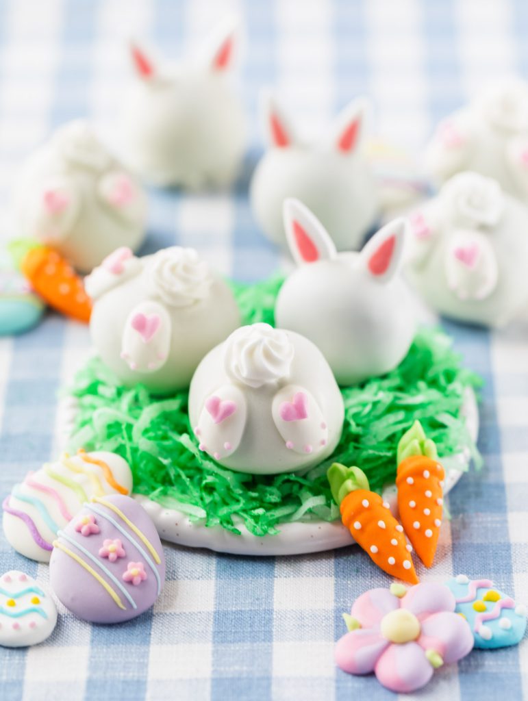 4 ingredient bunny oreo cookie balls covered in white chocolate