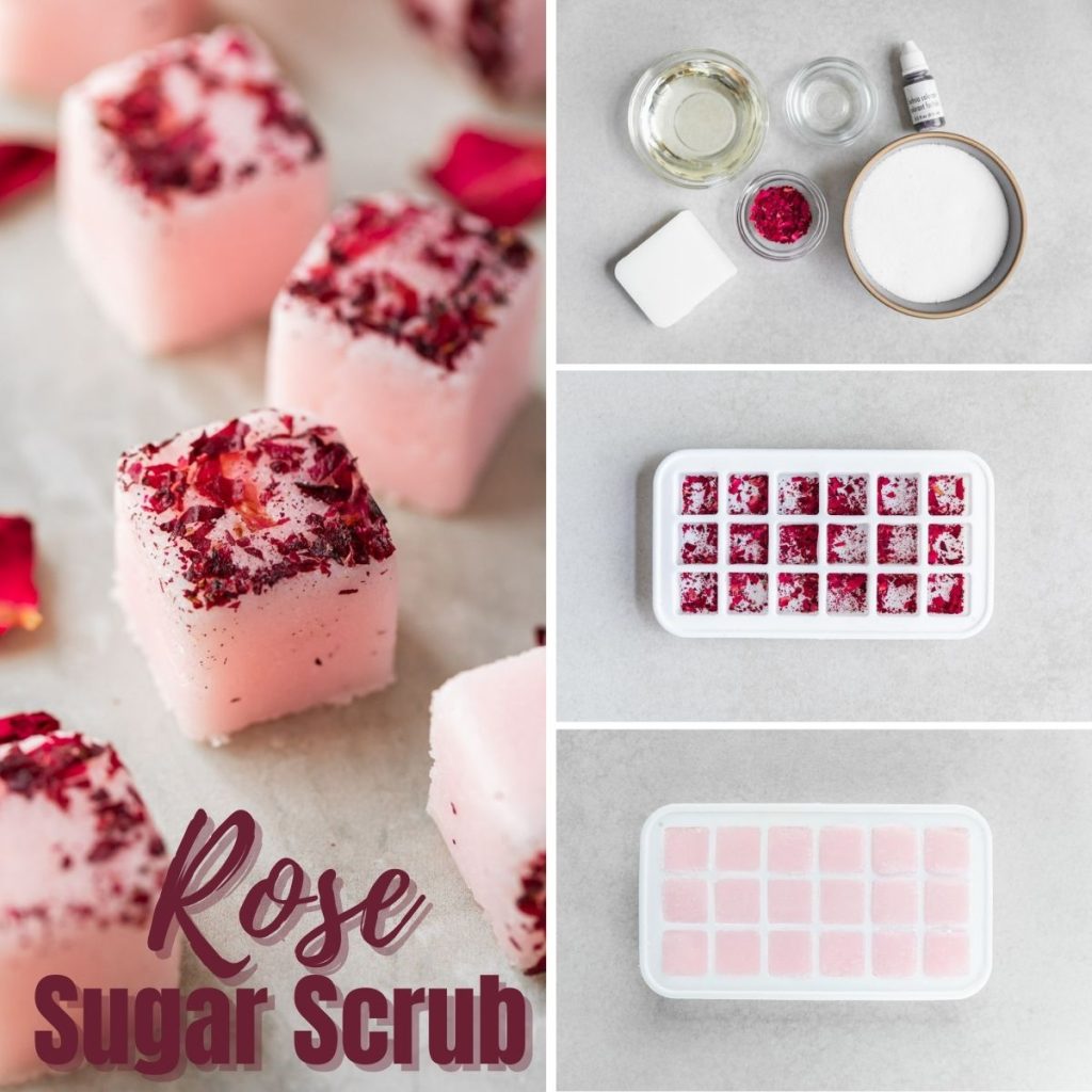 how to make pink rose sugar scrub cubes