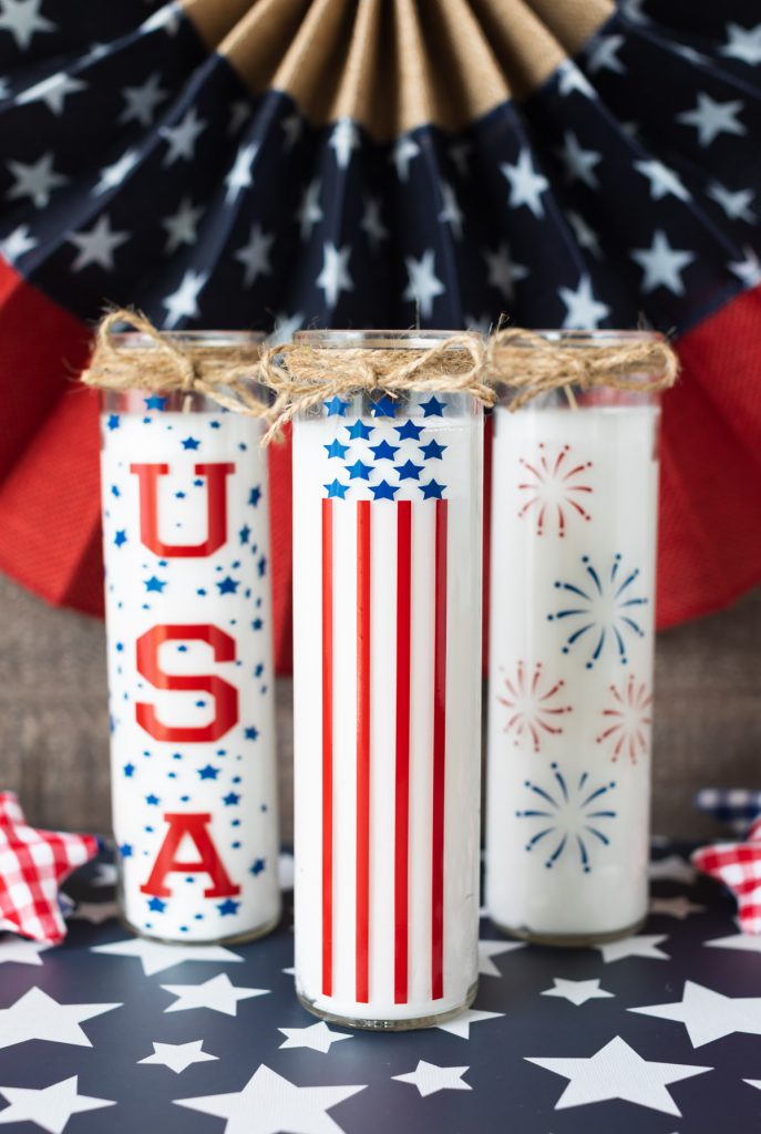 American flag vinyl decal on dollar store candle jars