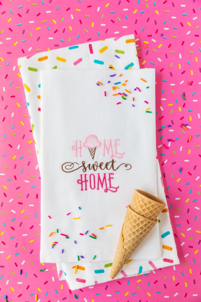 home sweet home ice cream embroidered napkin