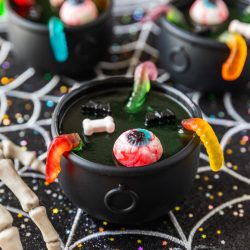 Halloween gummy worm jello cauldron cups