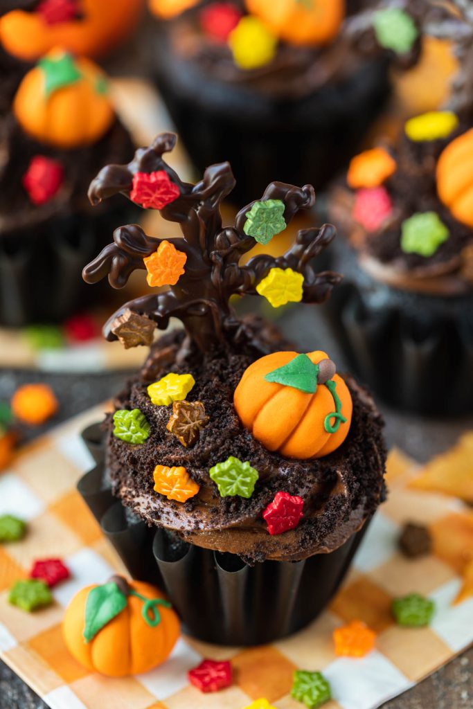 pumpkin patch fall theme chocolate cupcakes