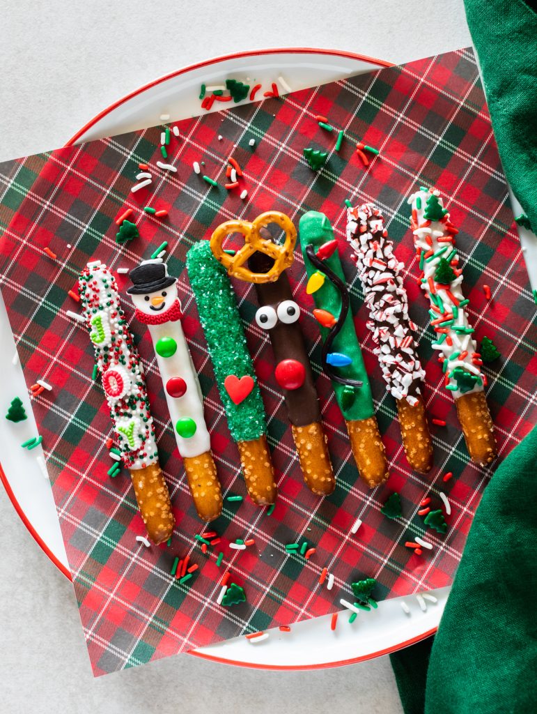 Chocolate covered Christmas pretzel rods