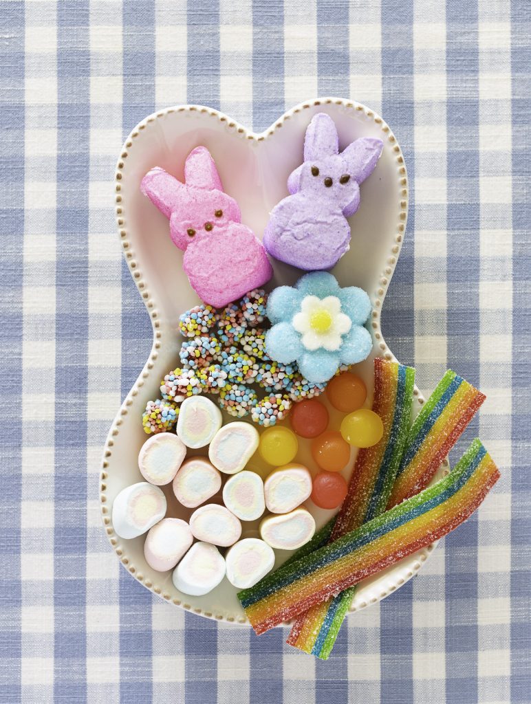 bunny shaped plate with Easter candy
